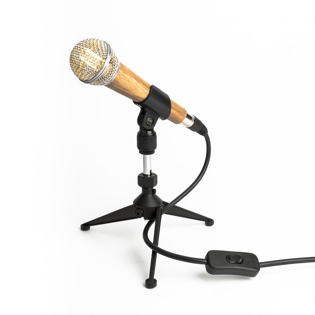 Wooden Microphone Desk Lamp - Silver - Microphone Mania