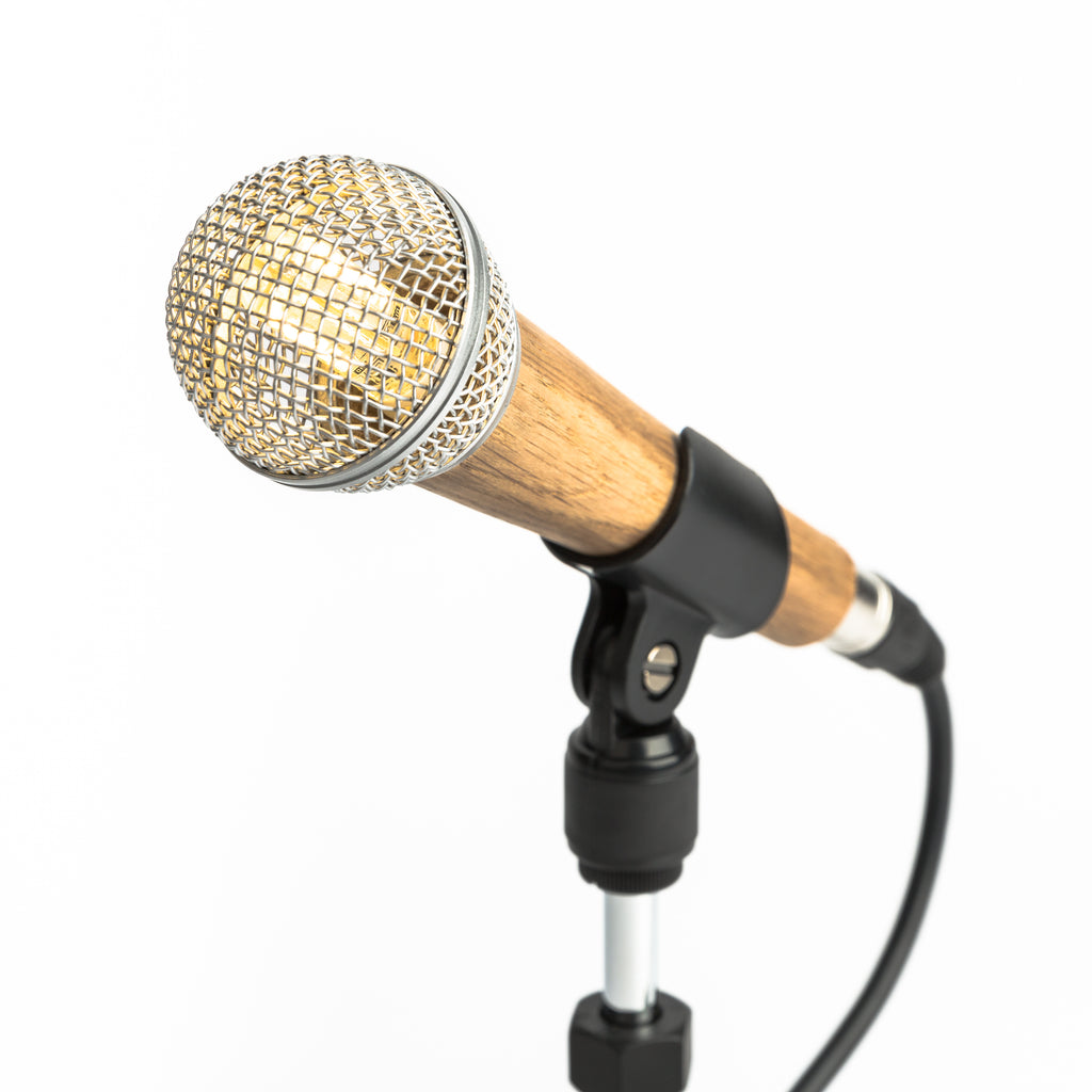Wooden Microphone Desk Lamp - Silver - Microphone Mania