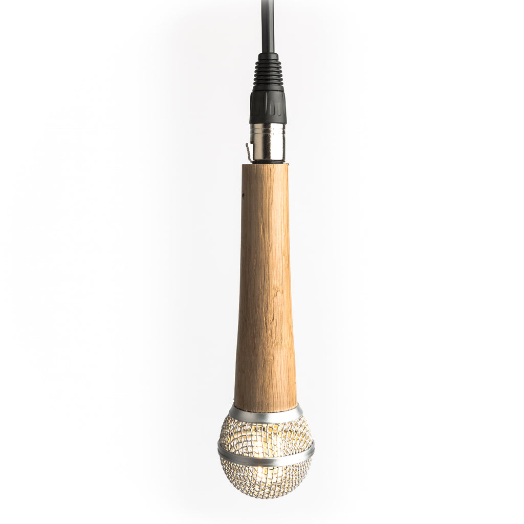 Hanging Wooden Microphone Lamp - Silver - Microphone Mania