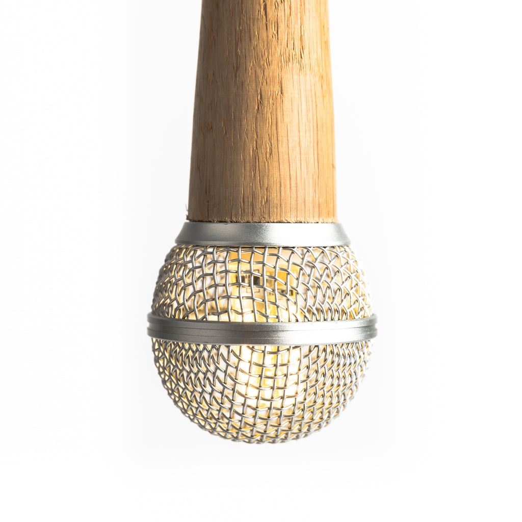 Hanging Wooden Microphone Lamp - Silver - Microphone Mania