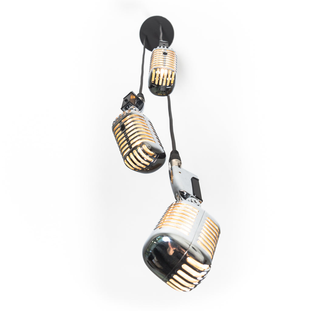Triple Retro Microphone Pendant Lamp - Silver - Microphone Mania